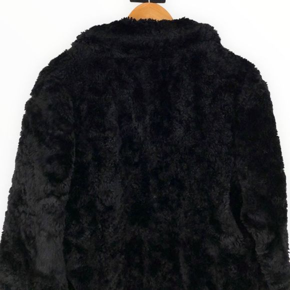 90’s/Y2K Vintage Teddy Faux Fur Black Long Sleeve Jacket Coat Rhinestone Button - Picture 7 of 11